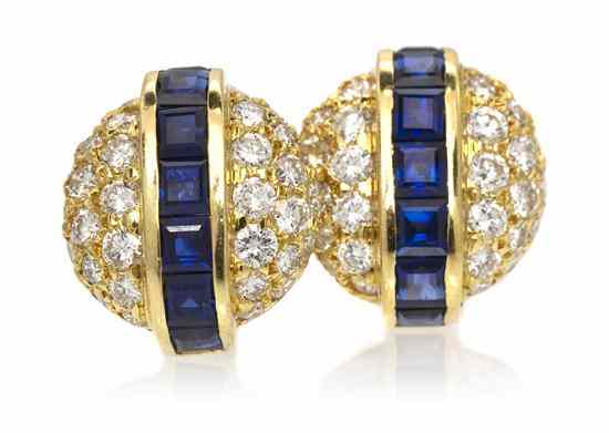 Appraisal: A Pair of Karat Yellow Gold Sapphire and Diamond Earrings