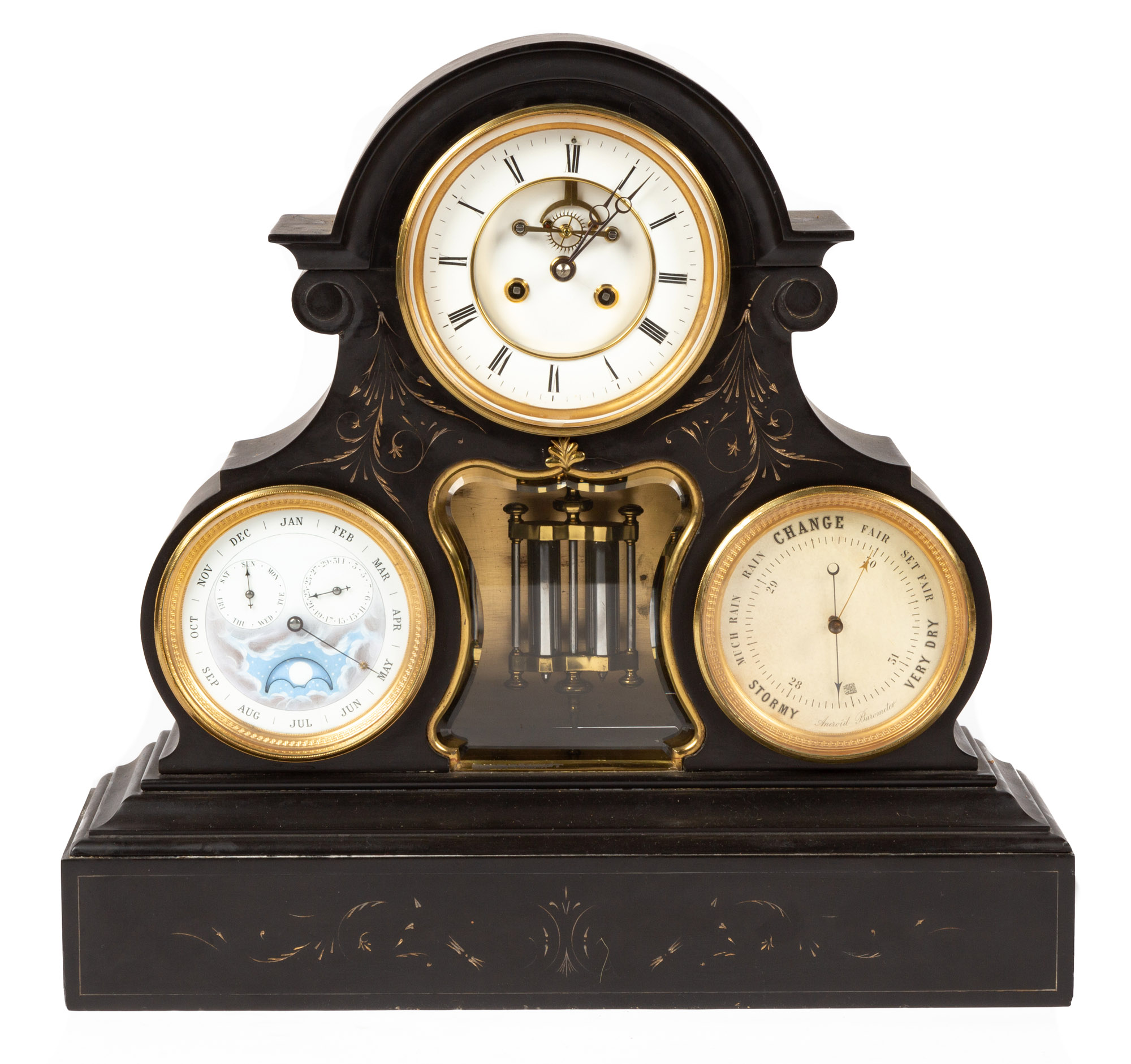 Appraisal: FRENCH PERPETUAL CALENDAR CLOCK WITH MOON PHASE AND BAROMETER th