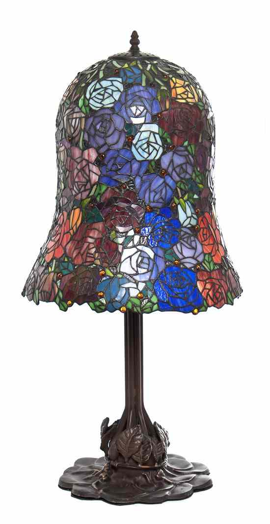 Appraisal: An Art Nouveau Style Leaded Glass Table Lamp the bell