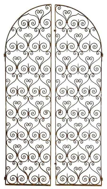 Appraisal: Pair Scrolled Wrought Iron Garden Doors late th early th