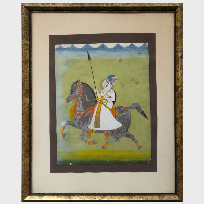 Appraisal: Indian School Equestrian Scene Gouache on paper x in sheet