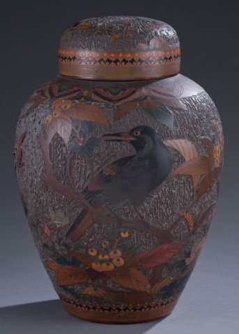 Appraisal: Ca Japanese Lidded Urn Enamel on Arita porcelain Central crow