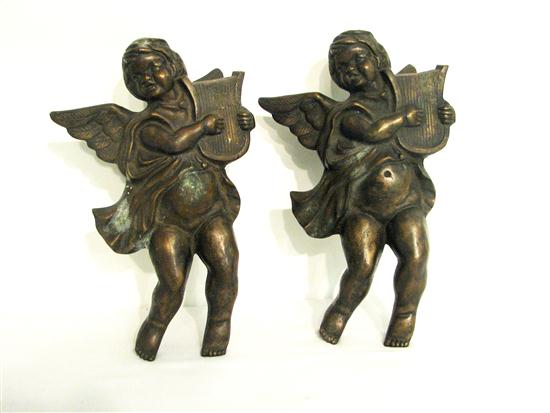 Appraisal: Pair of putti with harps some corrosion pitting and loss