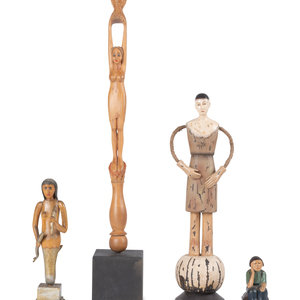 Appraisal: Four Carved and Painted Wooden Folk Art Figures Comprising a