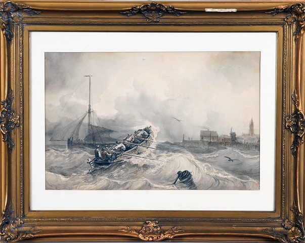 Appraisal: Boat on stormy sea watercolor x sight SLL Artist Dutch