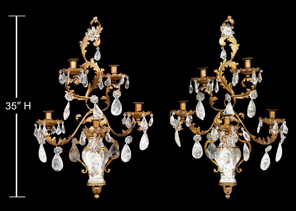 Appraisal: French Monumental Rock Crystal Candle Sconces Pair of French monumental