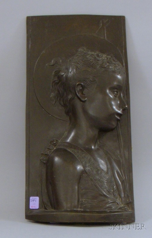 Appraisal: Bronze Plaque Depicting a Relief Bust-length Profile of St John