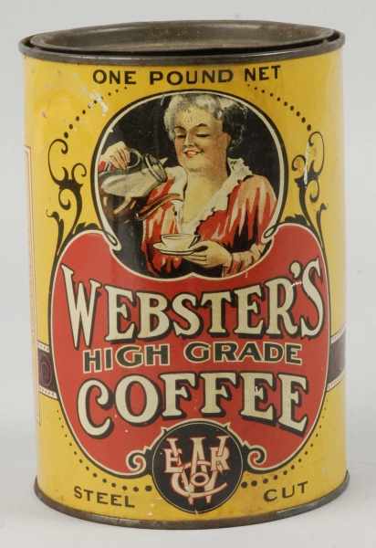 Appraisal: Tin Webster's -Pound Coffee Can Description Depicts a lady pouring