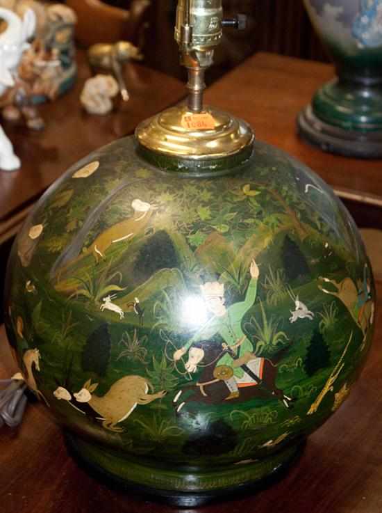 Appraisal: Table lamp with Mughal hunting scene Estimate - No condition