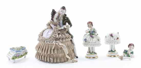 Appraisal: A Pair of German Lace Figures depicting girls holding flowers