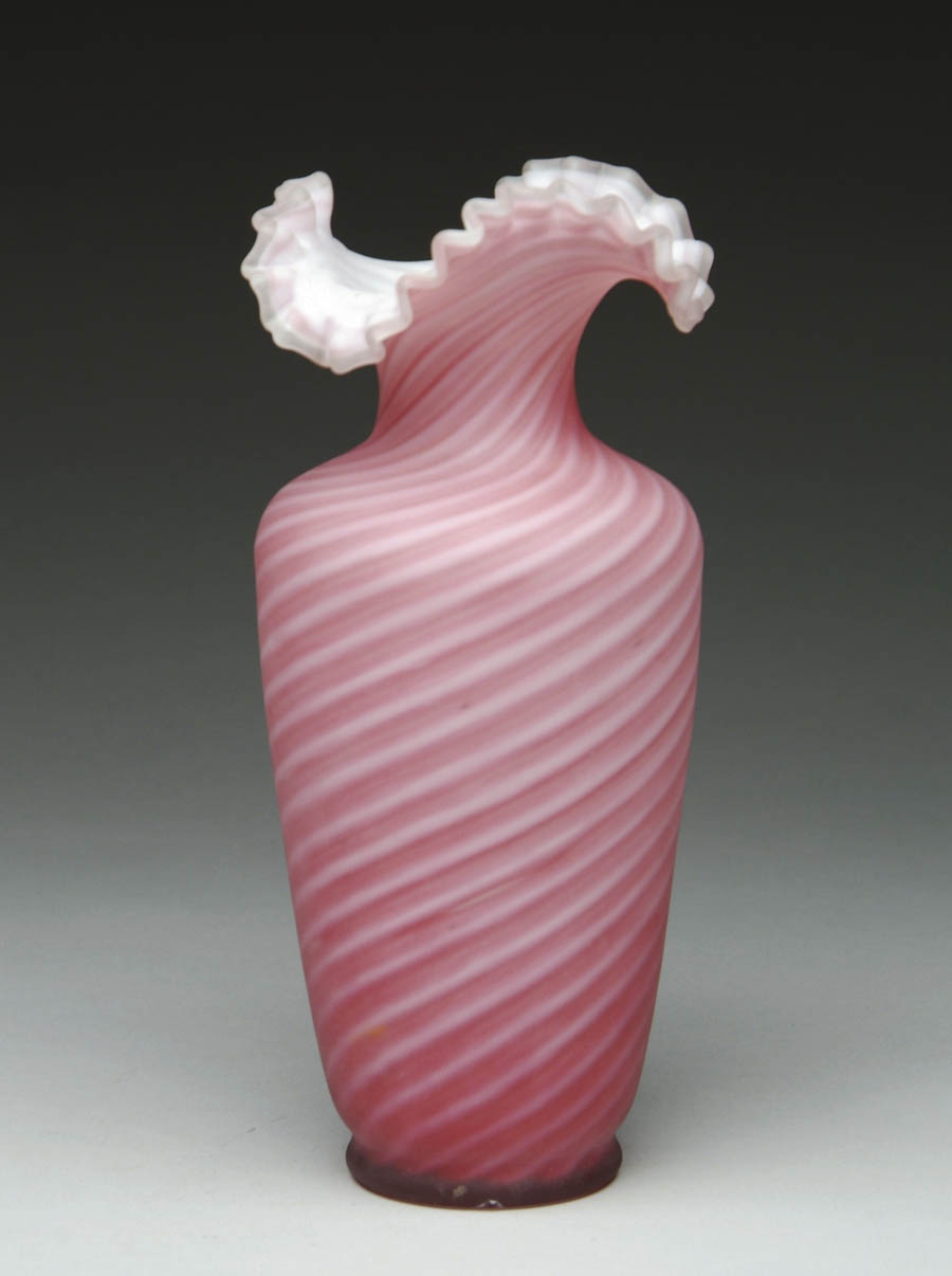 Appraisal: MT WASHINGTON SATIN SWIRL VASE This ruffle top vase with