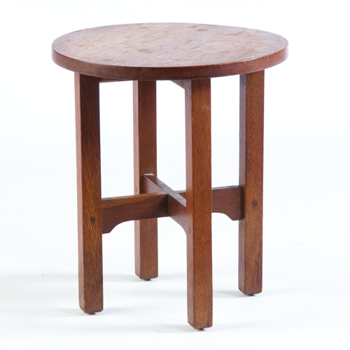 Appraisal: GUSTAV STICKLEY Tabouret with circular top and shaped cross-stretchers Original