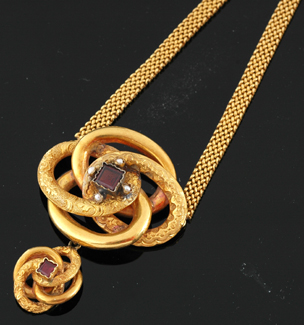 Appraisal: A Victorian gold garnet and pearl necklace Circa Comprising two