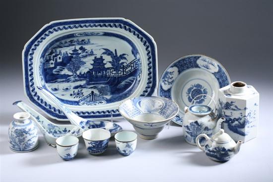 Appraisal: EIGHTEEN PIECES CHINESE BLUE AND WHITE PORCELAIN th and th