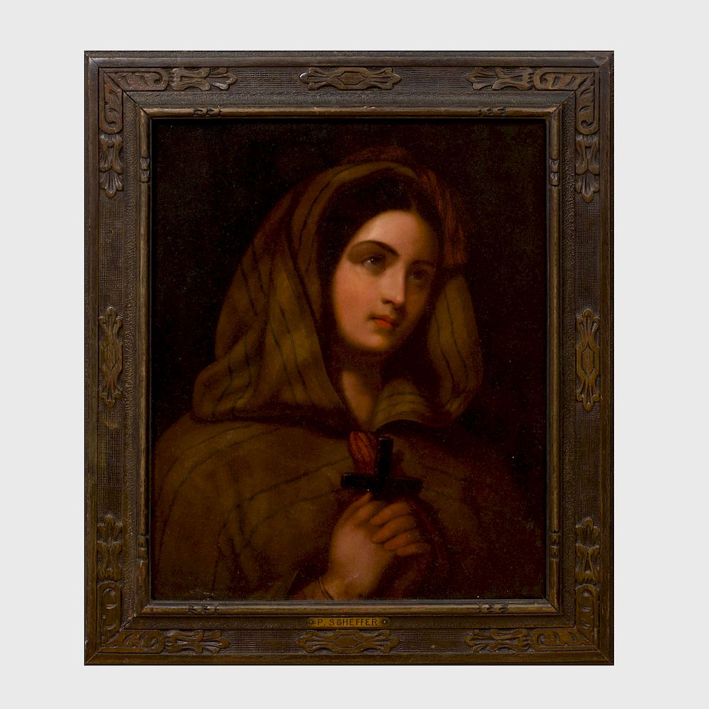 Appraisal: European School Woman in Prayer Oil on metal unsigned x