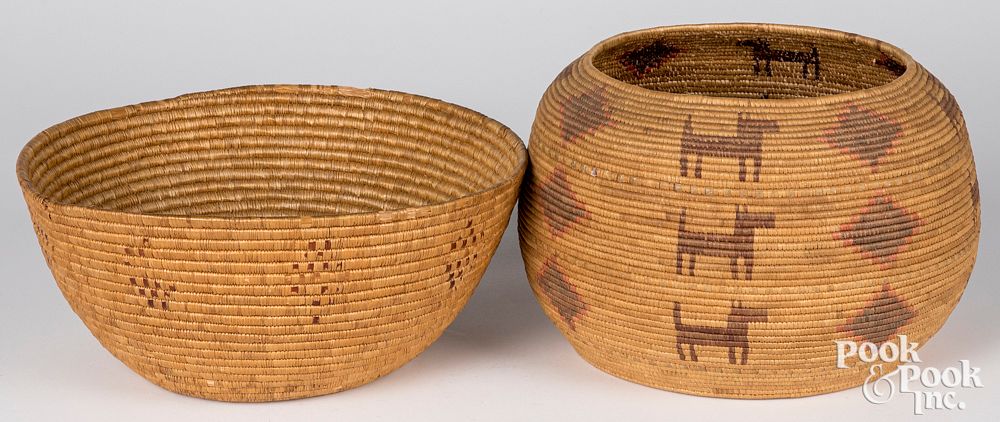 Appraisal: Two Alaskan Indian coiled baskets Two Alaskan coiled baskets with