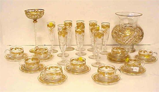 Appraisal: Assortment of cut and gilt glassware including eleven champagne flutes