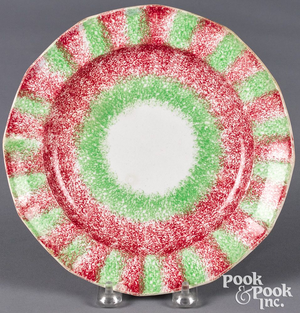 Appraisal: Red and green rainbow spatter plate Red and green rainbow