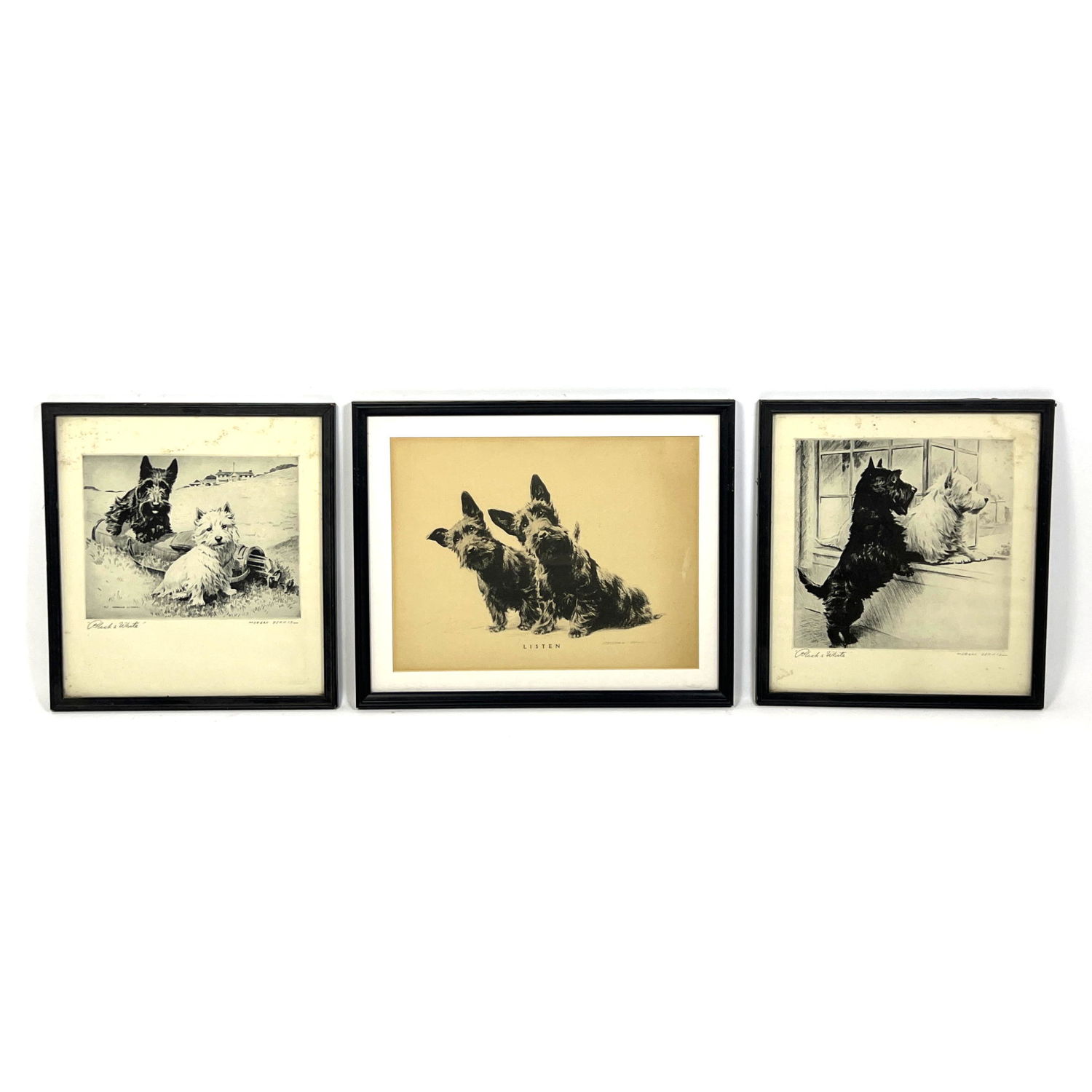 Appraisal: pc Vintage Cairn Terrier and Scottie Dog Art Framed Morgan