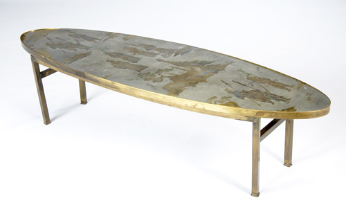 Appraisal: PHILIP KELVIN LAVERNE Oval coffee table its top decorated with