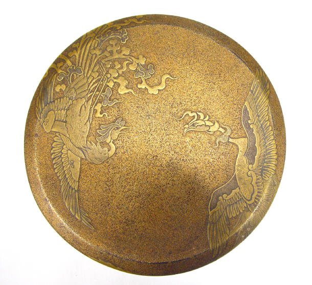 Appraisal: Circular oriental lacquer box and cover gilded with birds onto