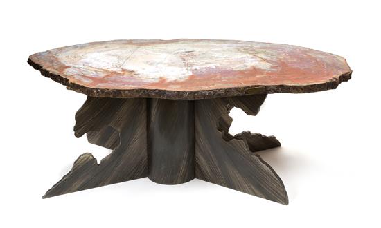 Appraisal: Sale Lot A Fossilized Wood Table Top and Iron X-Form