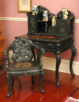 Appraisal: AN EARLY TH CENTURY EBONISED CARVED CHINESE EXPORTWARE WRITING DESK