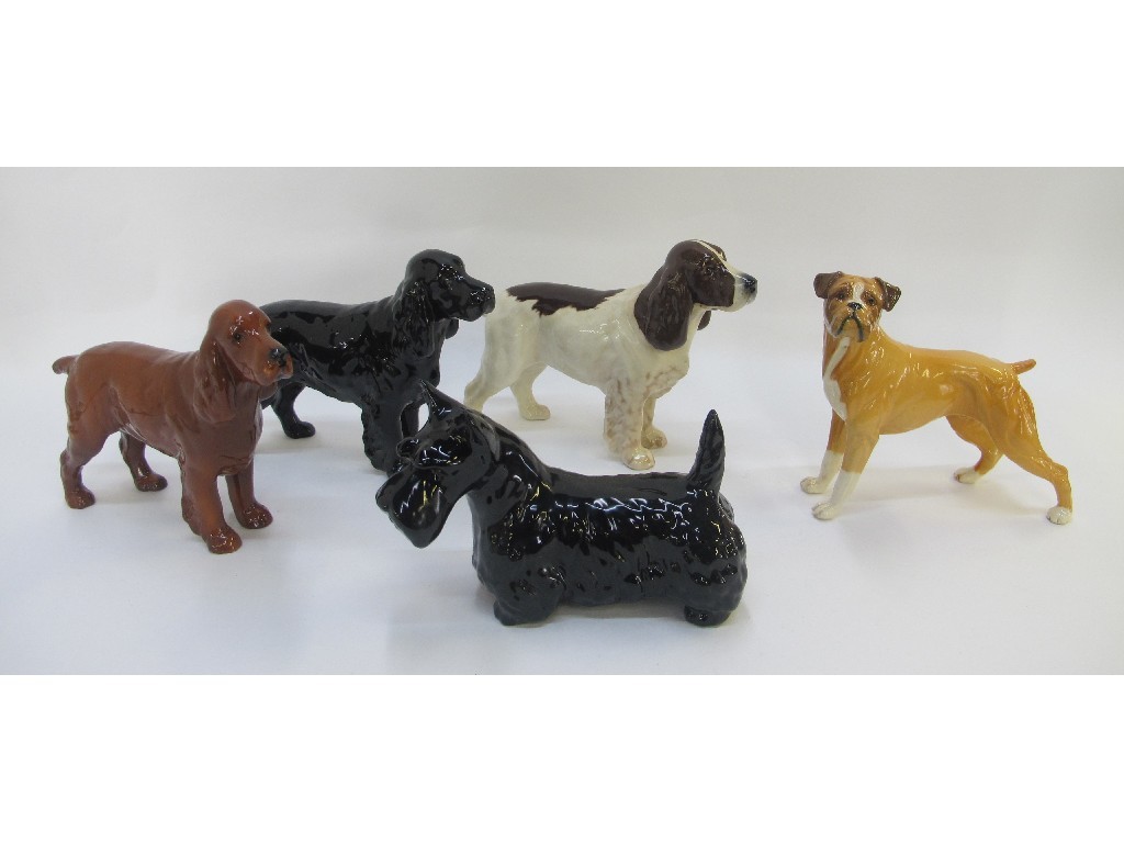 Appraisal: Five Beswick figures of dogs to include Boxer Scottie and