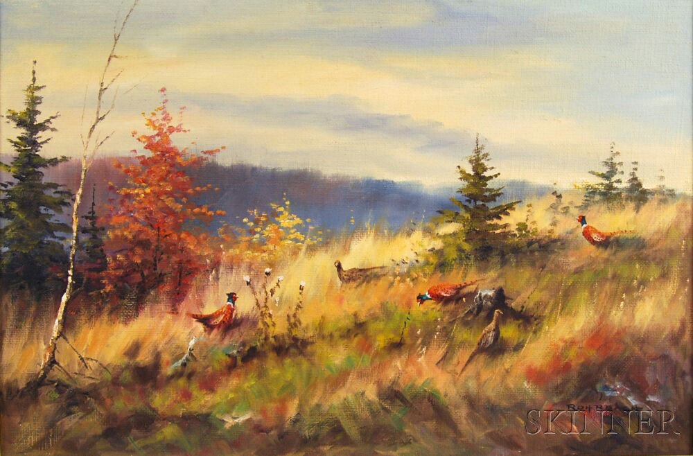 Appraisal: German School th Century Pheasants in Tall Grass Signed ROHRBACH