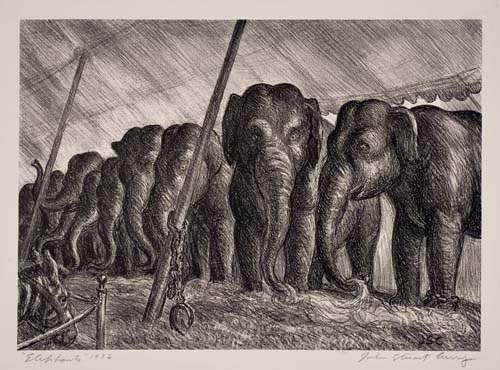 Appraisal: JOHN STEUART CURRY Elephants Lithograph x mm x inches full