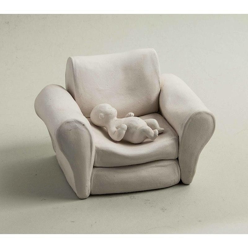 Appraisal: Ceramic Chair with Figure Carol Lawton Ceramic chair with infant