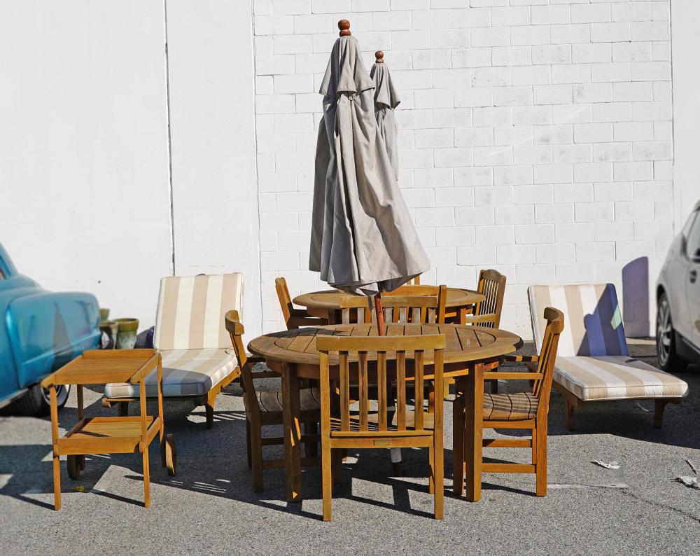 Appraisal: NORMAN LEAR SET OF TEAK PATIO FURNITUREcomprising two tables approx