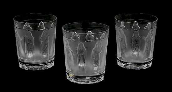 Appraisal: A Set of Ten Lalique Molded and Frosted Glass Whiskey