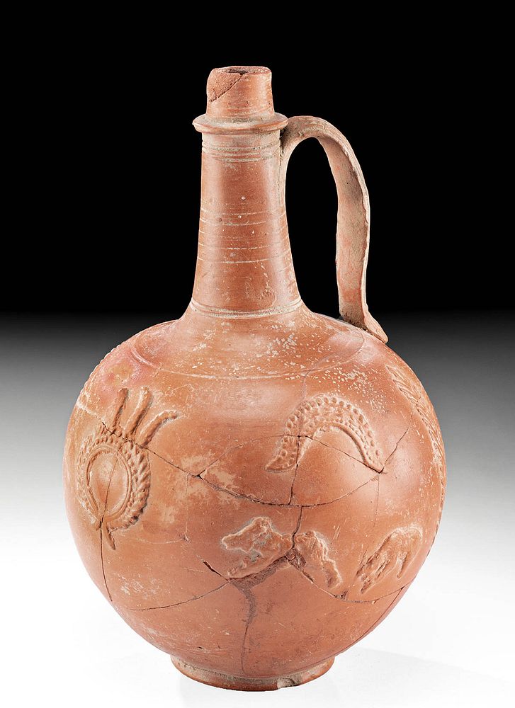 Appraisal: Roman Terra Sigillata Pottery Flask w Animal Relief First Time