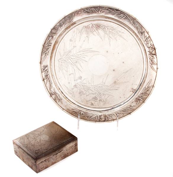 Appraisal: A Chinese export silver tray and table cigarette box With