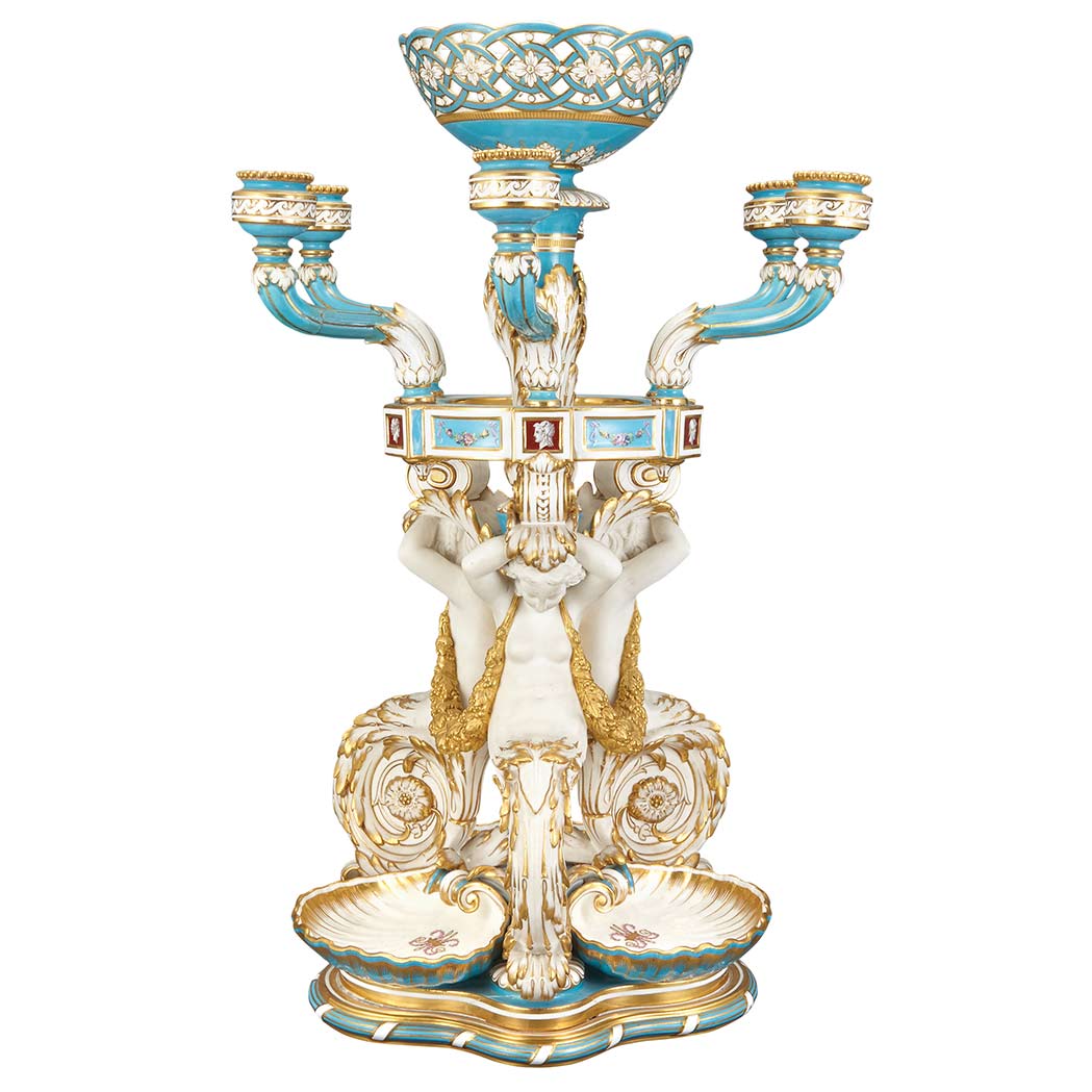 Appraisal: Sevres Style Gilt Decorated Parcel Bisque and Glazed Figural Candelabrum