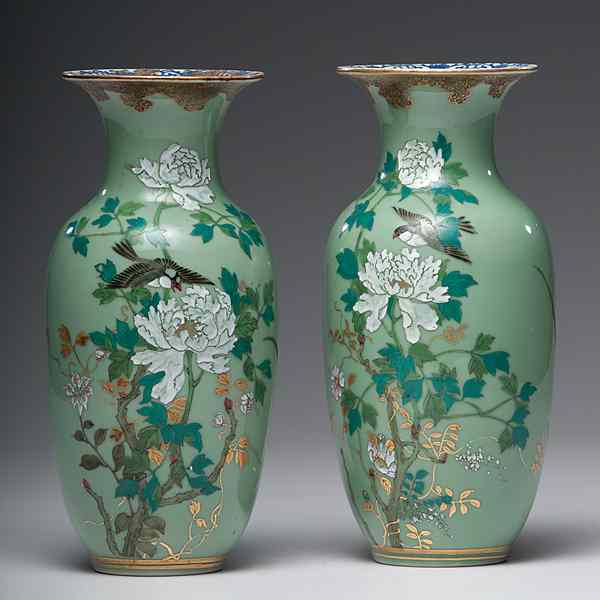 Appraisal: Pair of Japanese Vases th century cloisonne pair of vases