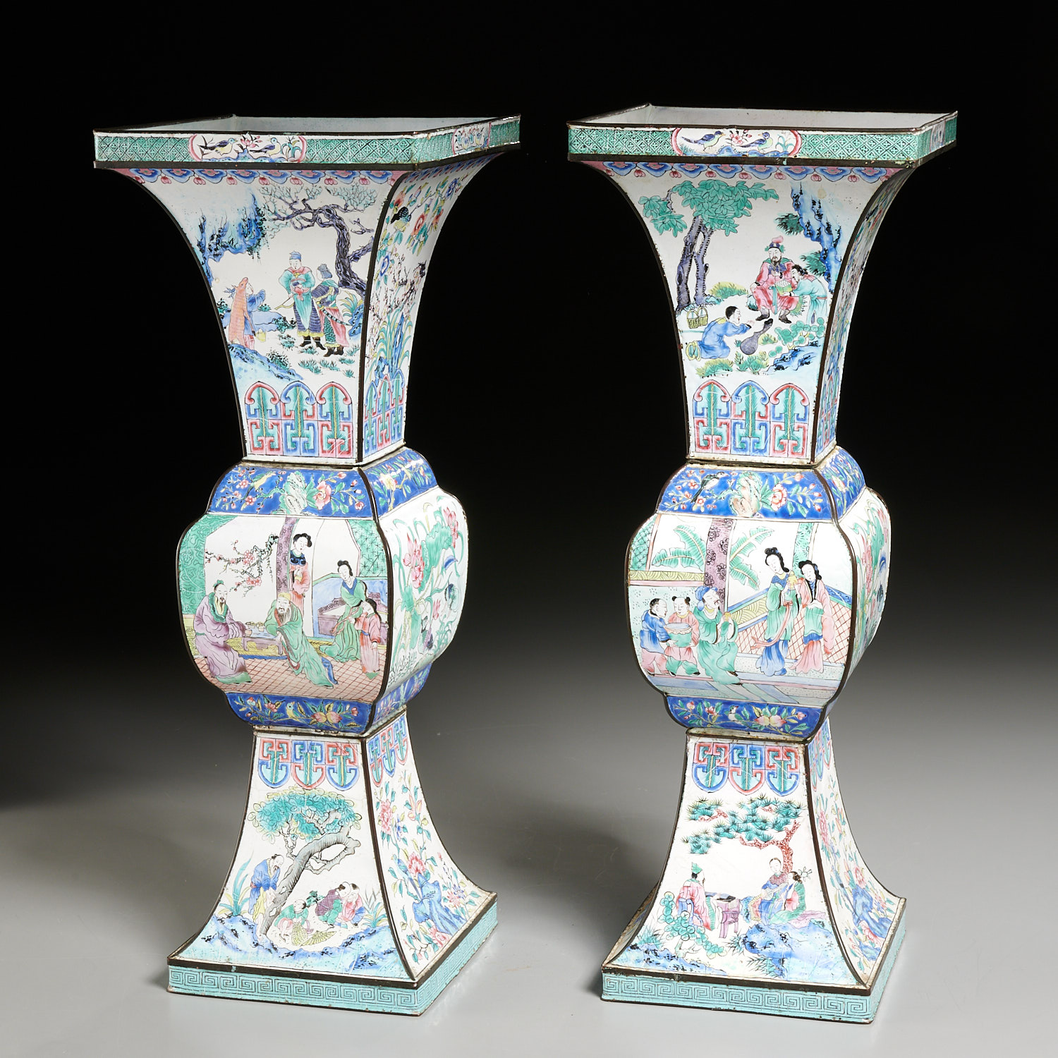 Appraisal: PAIR CHINESE CANTON ENAMEL GU VASES Qing Dynasty th c