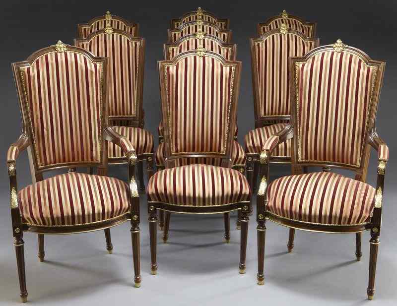 Appraisal: Set of ten Louis XVI style dining chairsconsisting of arm