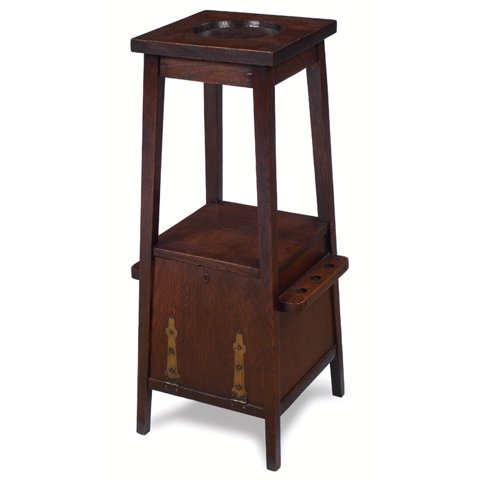 Appraisal: Lakeside Craftshop smoking stand inset square top supported by splayed