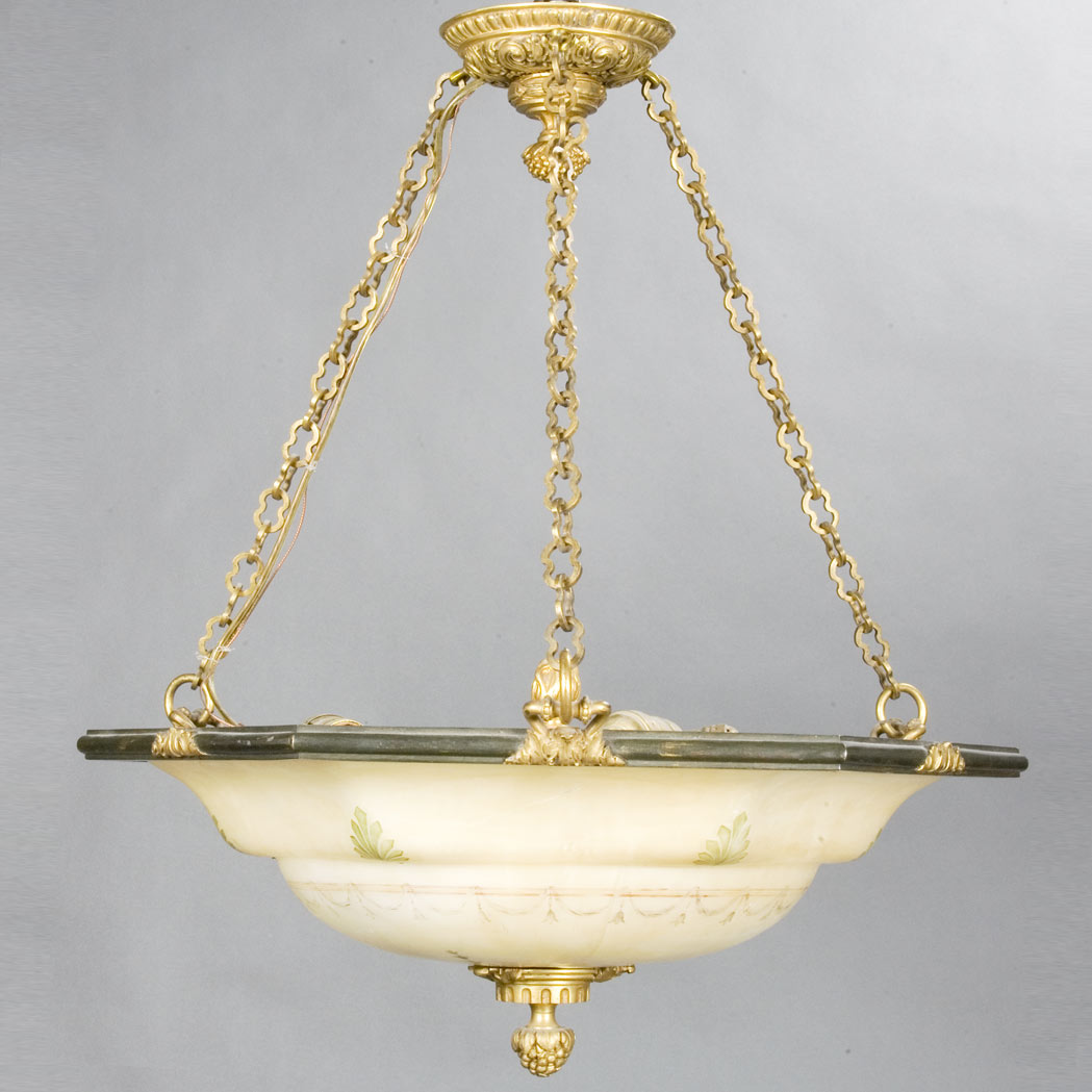 Appraisal: Empire Style Gilt and Patinated-Bronze and Glass Hanging Light Height