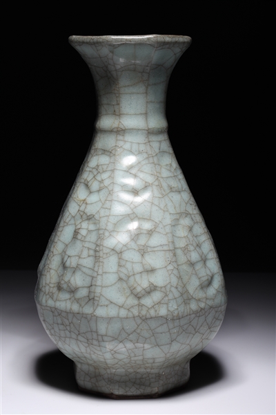 Appraisal: Chinese celadon crackle glazed faceted porcelain vase with molded designs