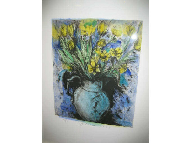 Appraisal: JIM DINE AMERICAN B Floral still life in blue vase