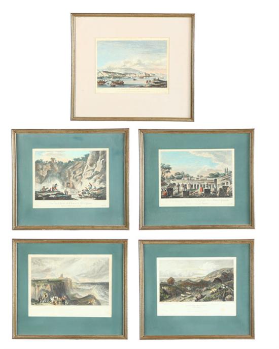 Appraisal: FIVE PRINTS European early th century handcolored engravings Views of