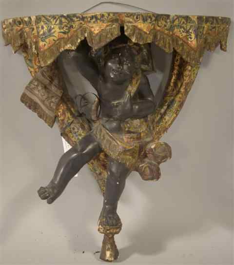 Appraisal: ITALIAN PARCEL-GILDED AND PAINTED BLACKAMOOR SHELF th century the gessoed