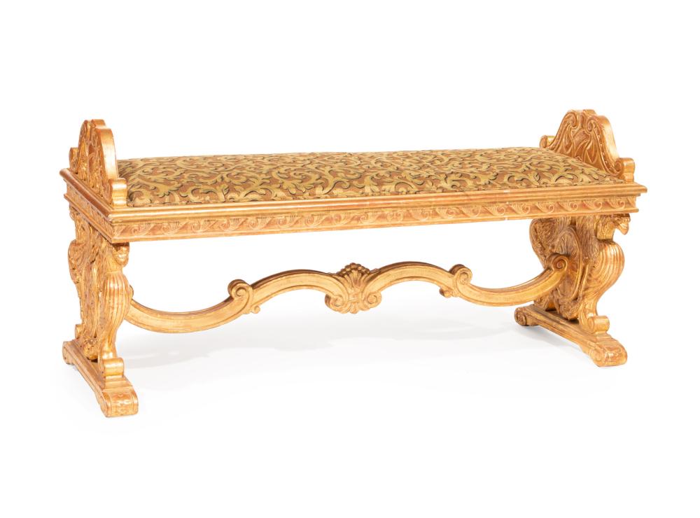 Appraisal: CARVED GILTWOOD BENCH OF RENAISSANCE INSPIRATIONDecorative Carved Giltwood Bench of