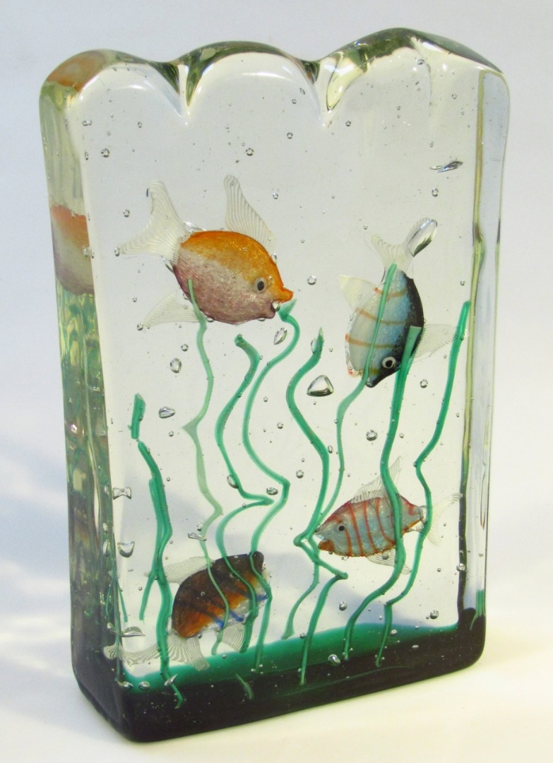 Appraisal: A thC Studio glass sculpture formed as fishes with an