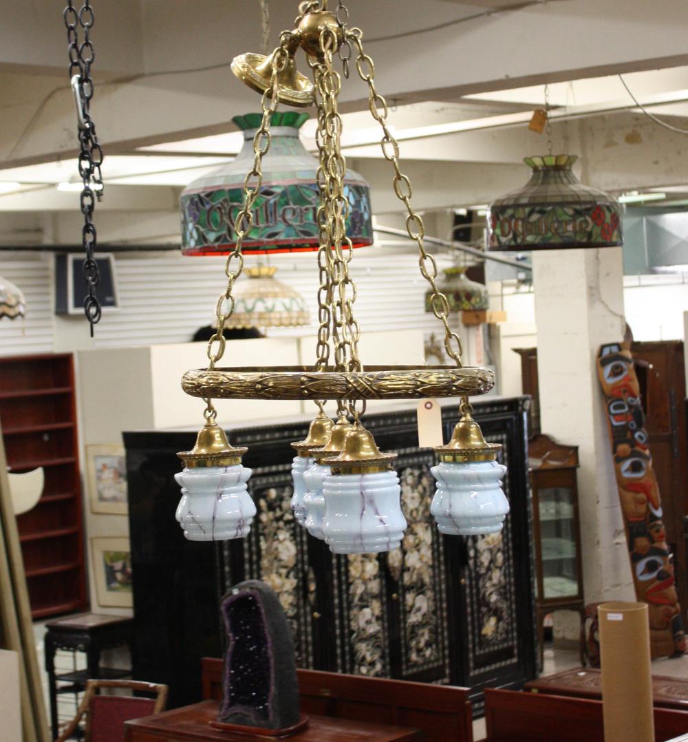 Appraisal: FIVE-LIGHT BRASS CEILING LIGHT FIXTURE a ring of cast brass