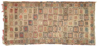 Appraisal: Sumac rug five rows of geometric squares with similar border