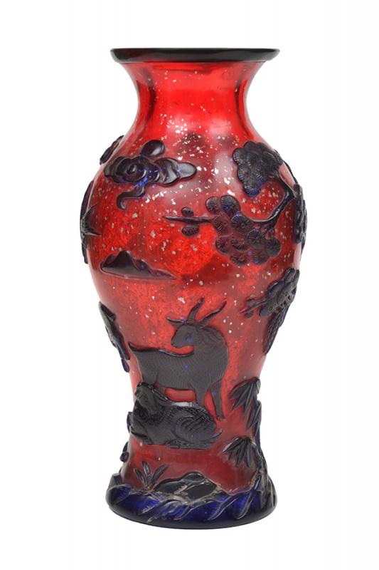 Appraisal: A CHINESE 'PEKING' GLASS VASE LATER QIANLONG MARK TO BASE